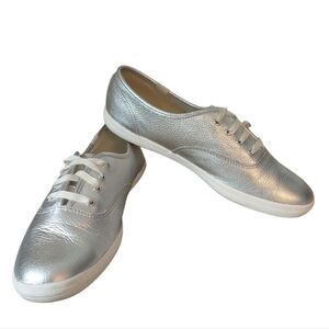Kate Spasde + Keds Metallic Silver Sneakers Women's Tennis Shoes Size 8